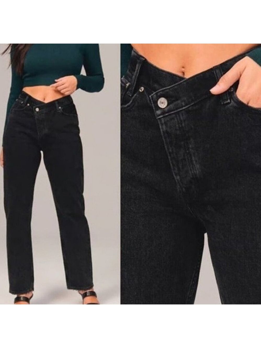 Abercrombie & Fitch The Dad High Rise Asymmetrical Buttonfly Size 27 Cropped